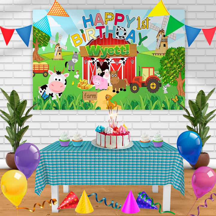 Farm Kids Cow Cicken Birthday Banner Personalized Party Backdrop Decoration