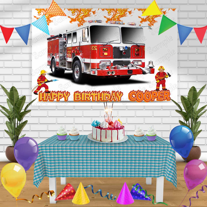 Firetruck Birthday Banner Personalized Party Backdrop Decoration