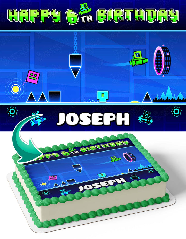 Geometry Dash Blue Gamer Edible Cake Toppers