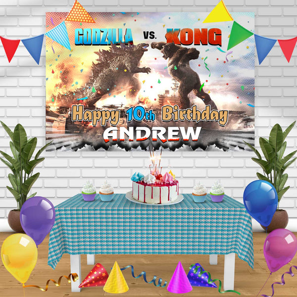 Godzilla vs Birthday Banner Personalized Party Backdrop Decoration