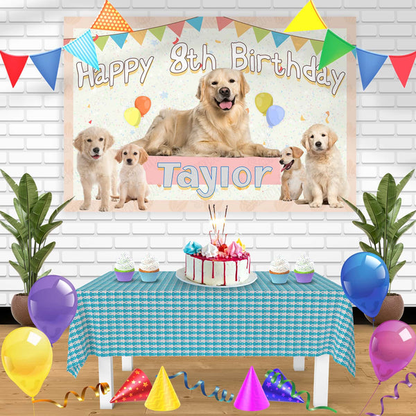 Golden Retriever Dog Cute Birthday Banner Personalized Party Backdrop Decoration