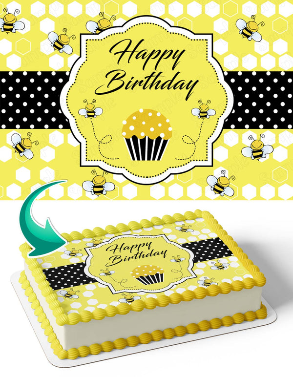 Honey Bee Honeycomb Bumblebee YellowHBY Edible Cake Toppers