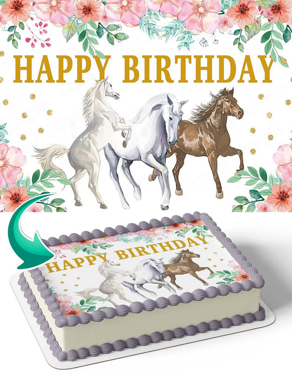 Horses Flowers Girls HB Edible Cake Toppers