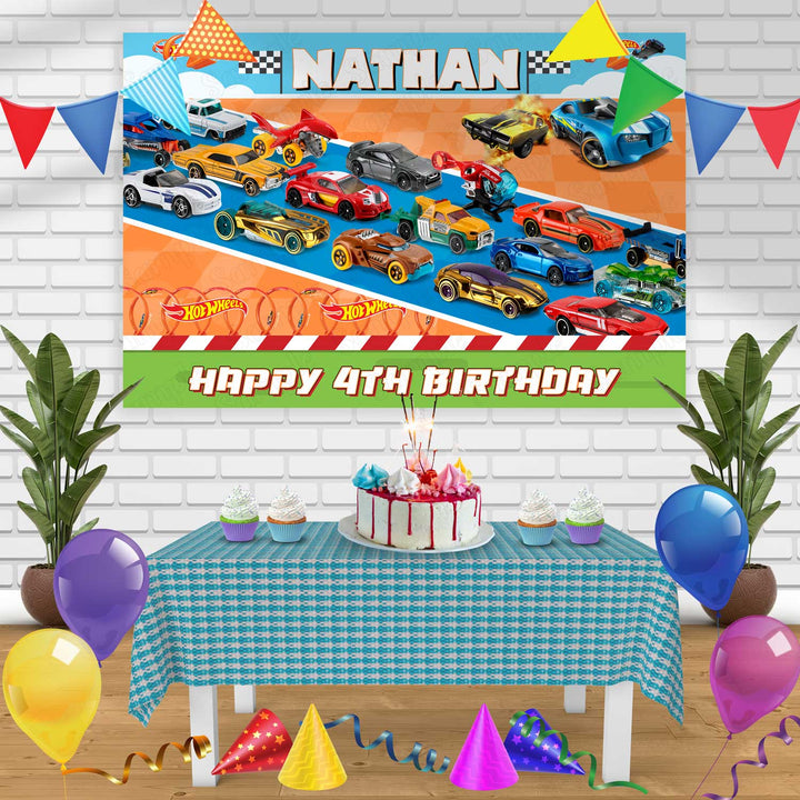 Hot Wheels Race Car 2 Birthday Banner Personalized Party Backdrop Decoration