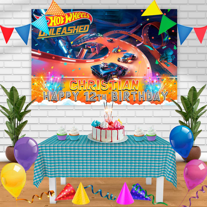 Hot Wheels Unleashed 2021 Birthday Banner Personalized Party Backdrop Decoration