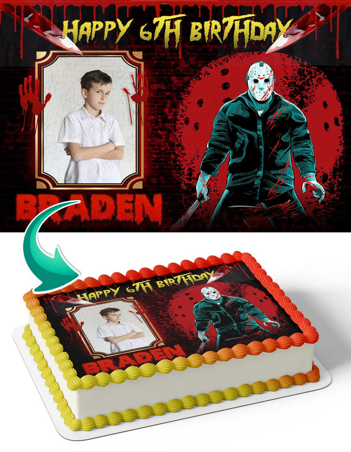 Jason Voorhees Photo Frame Edible Cake Topper Image