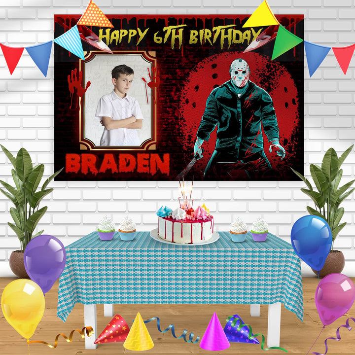 Jason Voorhees Frame Birthday Banner Personalized Party Backdrop Decoration