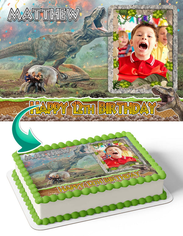 JurassicFallen Kingdom Dino Kids Photo Frame Edible Cake Topper Image