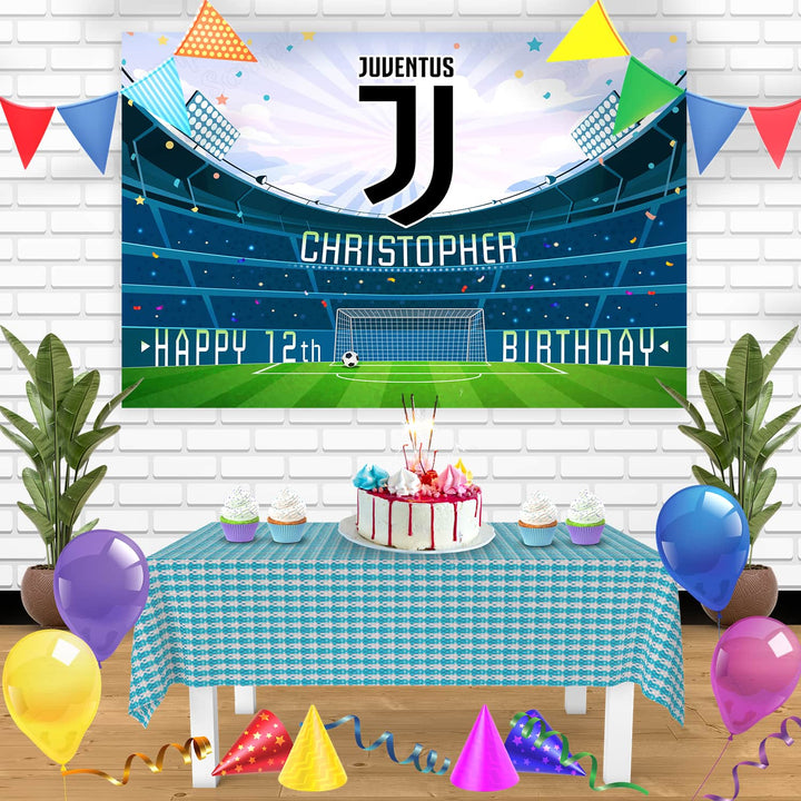 Juventus FC Birthday Banner Personalized Party Backdrop Decoration