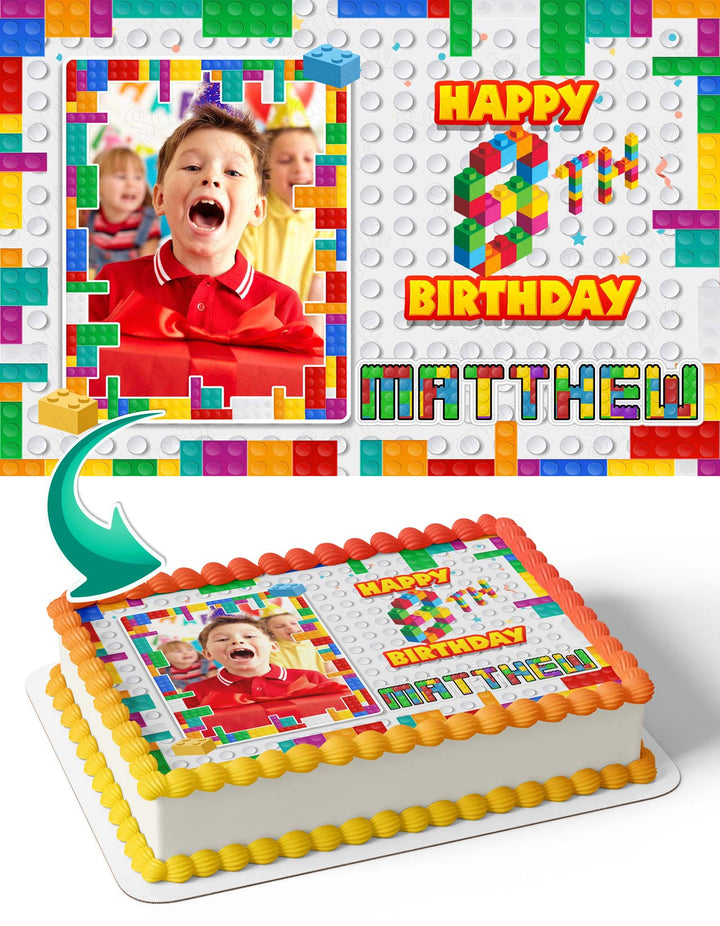 Bricks Legho Blocks Photo Frame Edible Cake Topper Image