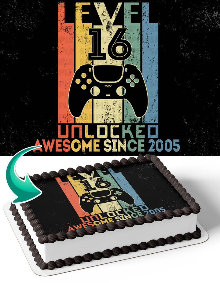 Level Unlocked Gamer Edible Cake Toppers