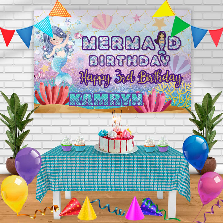 Little Baby Mermaid Birthday Banner Personalized Party Backdrop Decoration