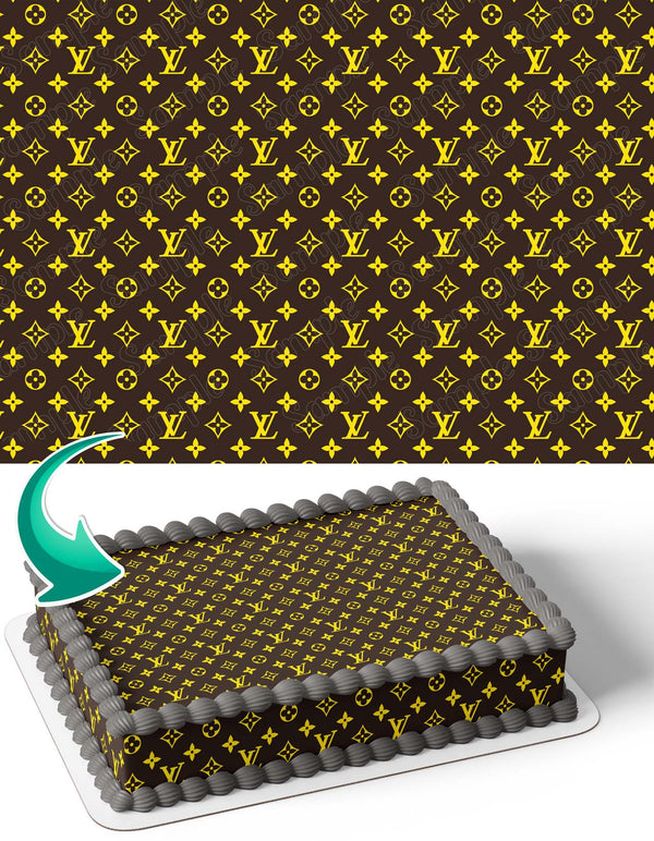 Louis Vuitton Brown Yellow Wrap Edible Cake Toppers