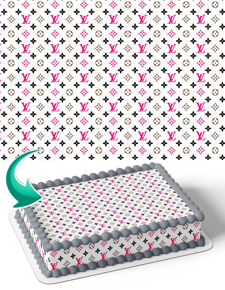 Louis Vuitton Patterns Layout Black Brown Pink Edible Cake Toppers