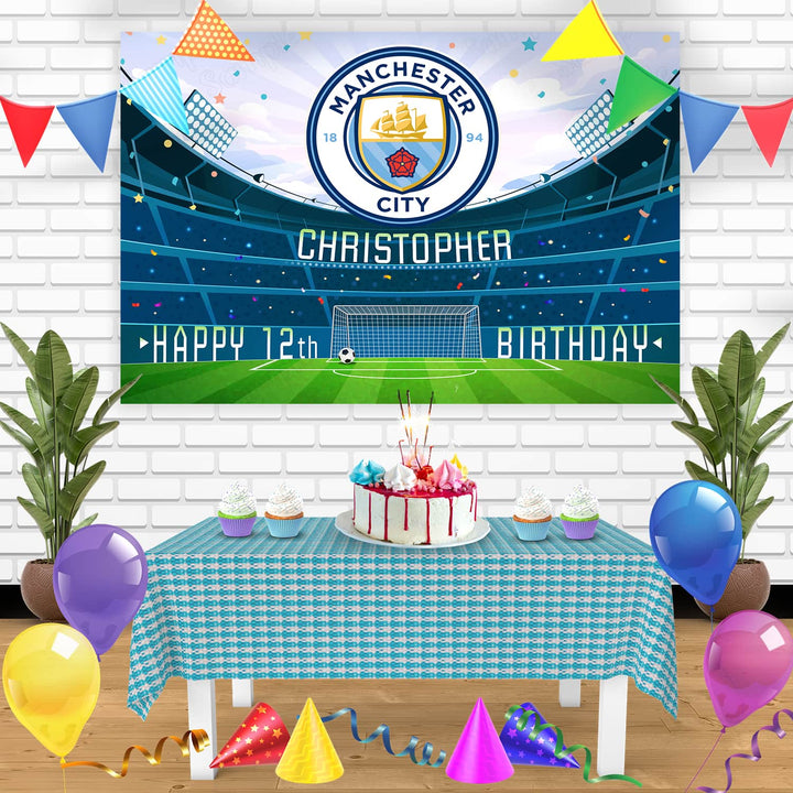 Manchester City FC Birthday Banner Personalized Party Backdrop Decoration