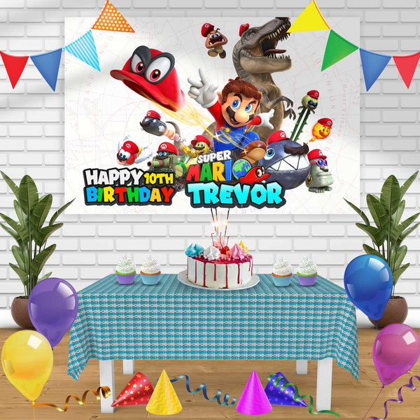 MARIO 4 2 Birthday Banner Personalized Party Backdrop Decoration