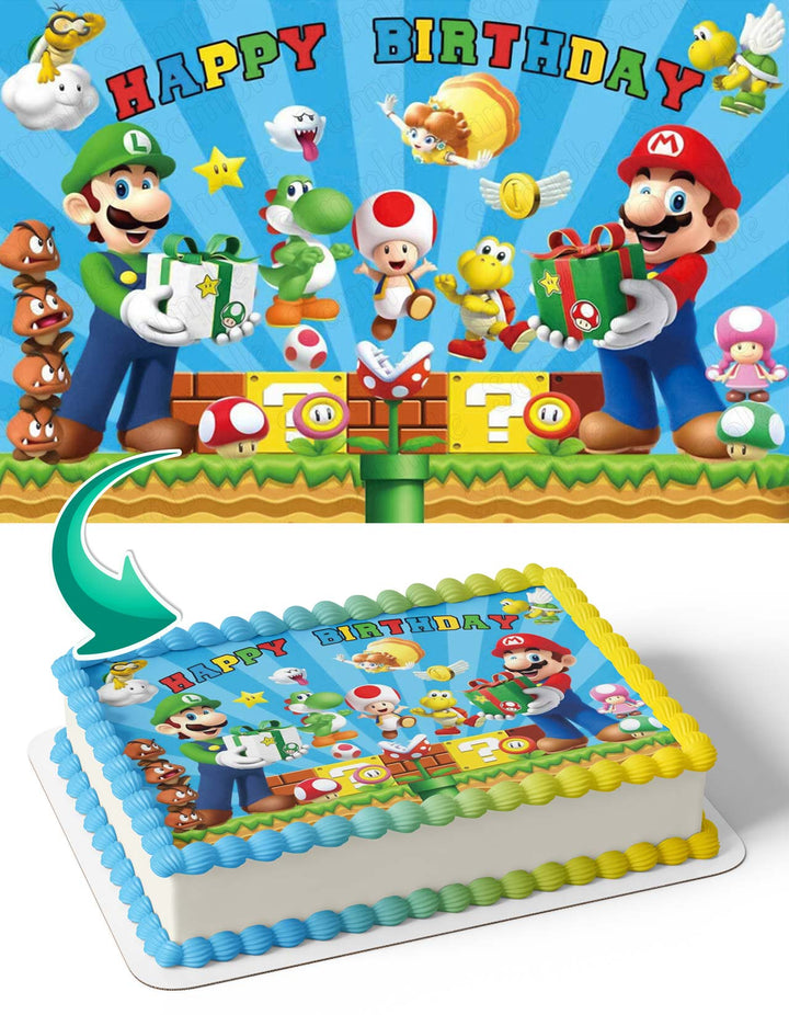 Mario Bros LuigiCastle Birthday Gift Box Edible Cake Toppers