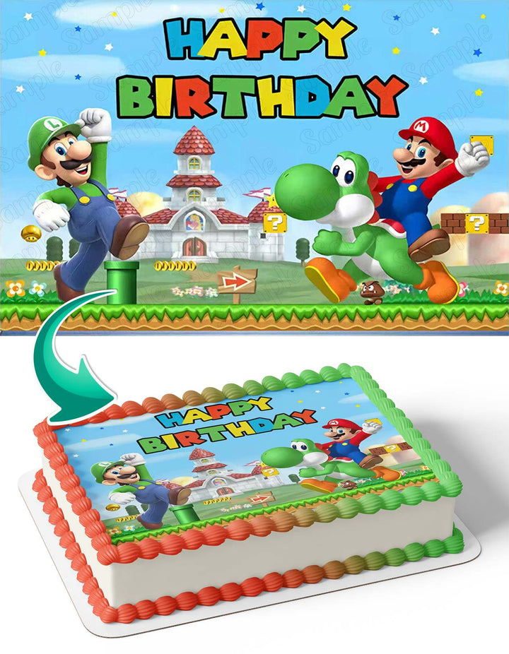 Mario Bros Luigi Castle Edible Cake Toppers