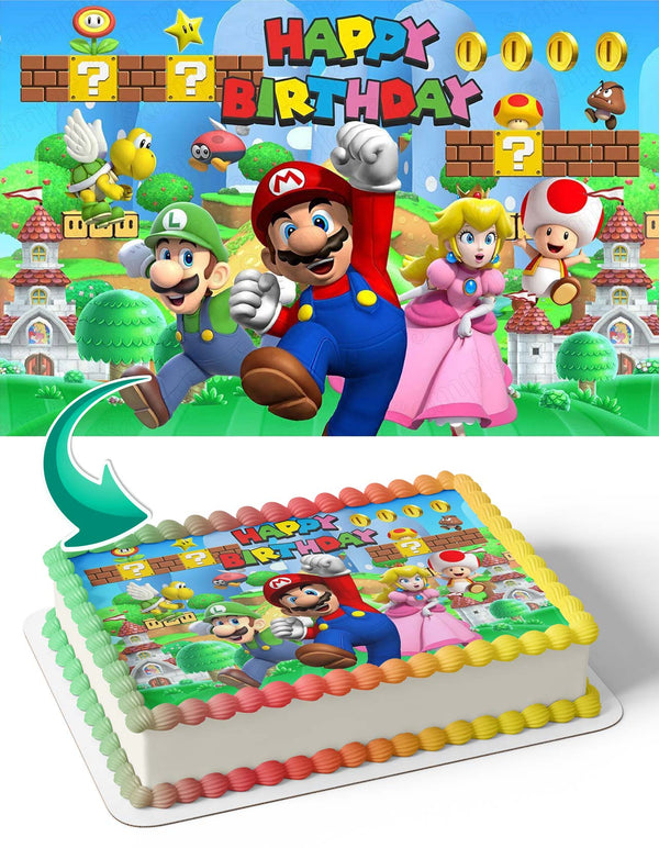 Mario Bros Luigi Princess Peach GB Edible Cake Toppers