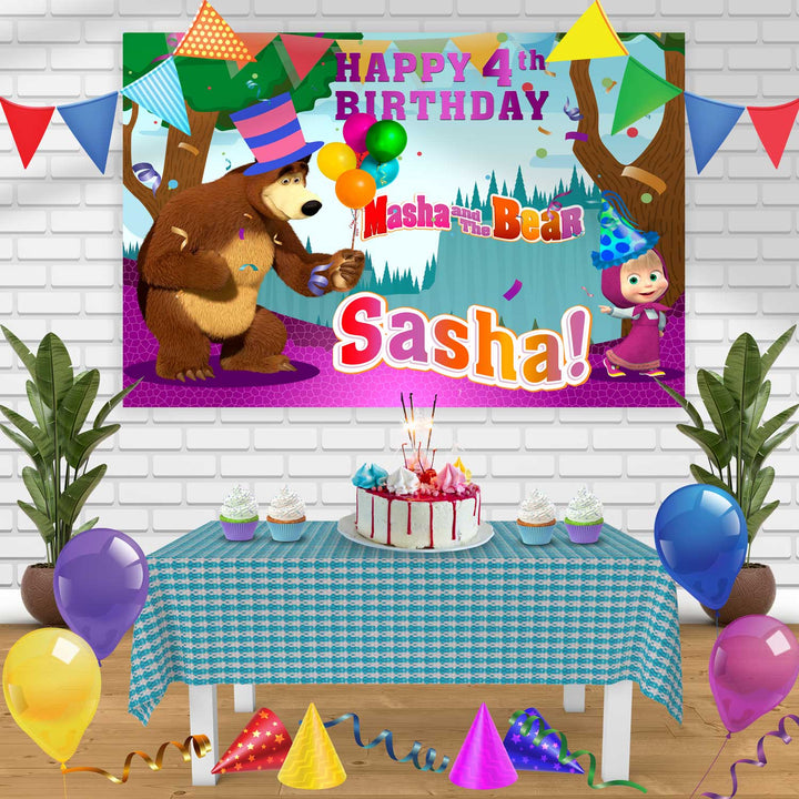 masha and the bear 1 Birthday Banner Personalized Party Backdrop Decoration