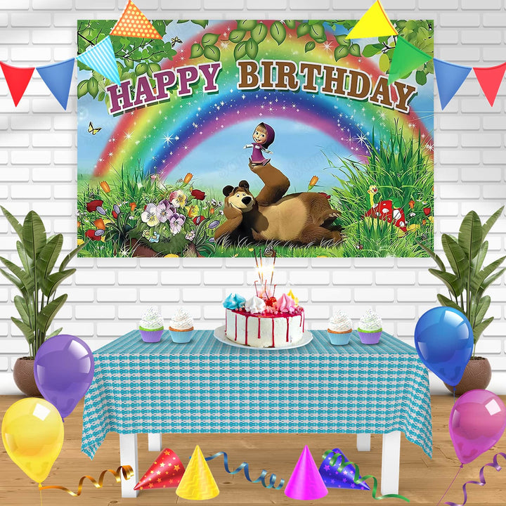 Masha and The Bear RB Bn Birthday Banner Personalized Party Backdrop Decoration