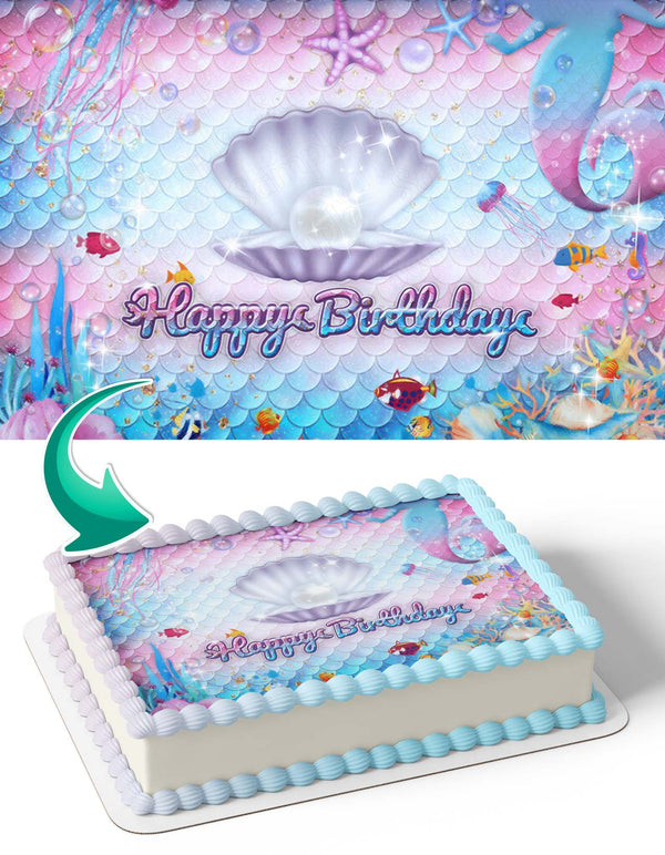 Mermaid Glitter Coral Shell Edible Cake Toppers