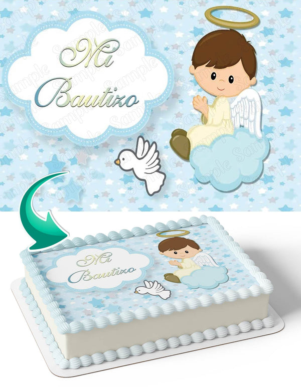 Mi Bautizo My Baptism Blue Baby Boy Edible Cake Toppers