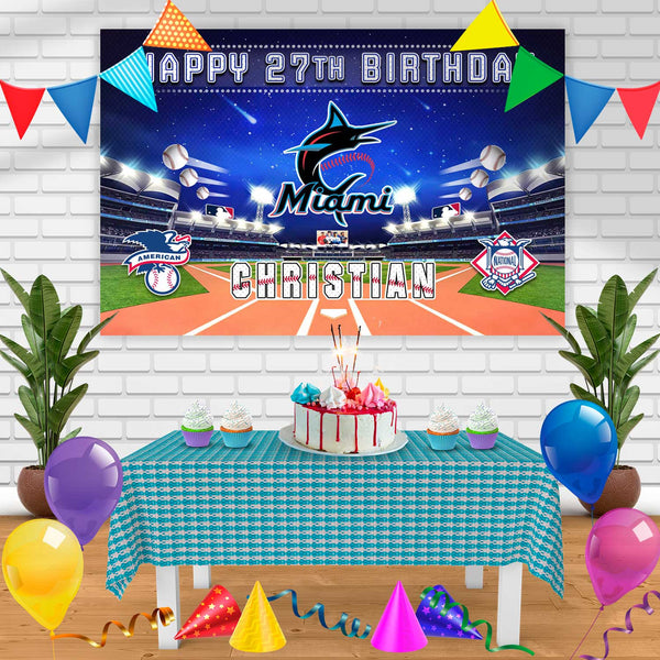 Miami Marlins Birthday Banner Personalized Party Backdrop Decoration