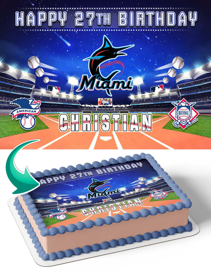 Miami Marlins Baseball Edible Cake Toppers