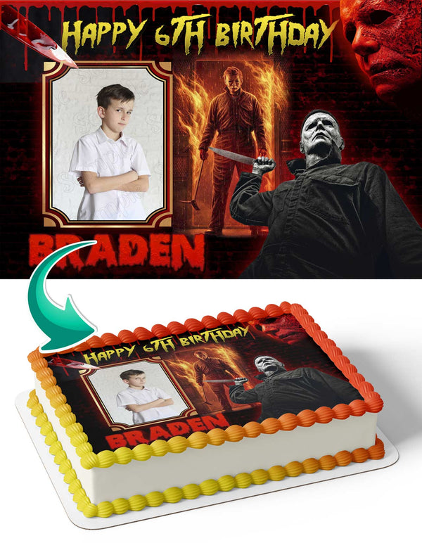 Michael Myers Horror Photo Frame Edible Cake Topper Image