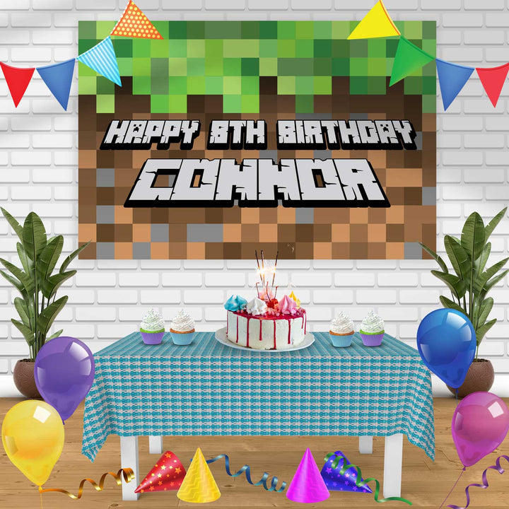 Minecraft Pixel image Birthday Banner Personalized Party Backdrop Decoration