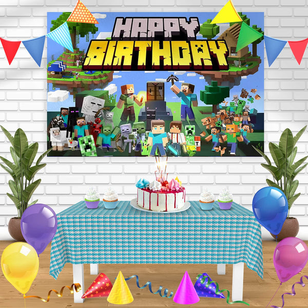 Minecraft Game YB Bn Birthday Banner Personalized Party Backdrop Decoration