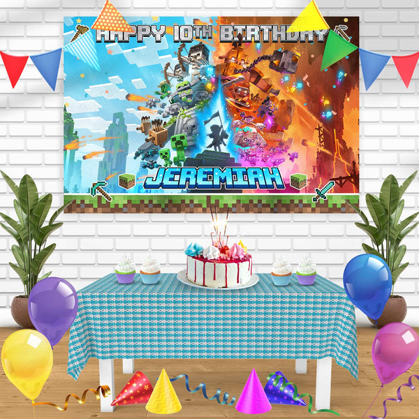 Minecraft Legends AC Bn Birthday Banner Personalized Party Backdrop Decoration