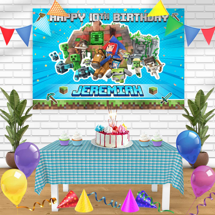 Minecraft Legends LP Bn Birthday Banner Personalized Party Backdrop Decoration