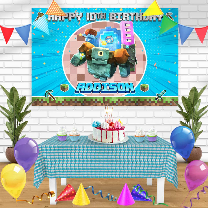 Minecraft Legends MK Bn Birthday Banner Personalized Party Backdrop Decoration