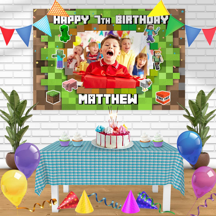 Minecraft Pixel Frame Birthday Banner Personalized Party Backdrop Decoration