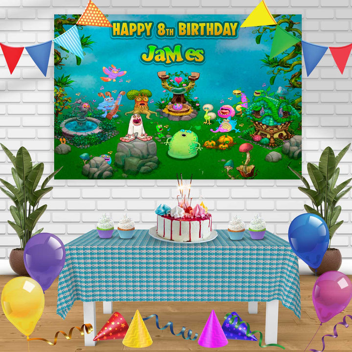 monster Birthday Banner Personalized Party Backdrop Decoration