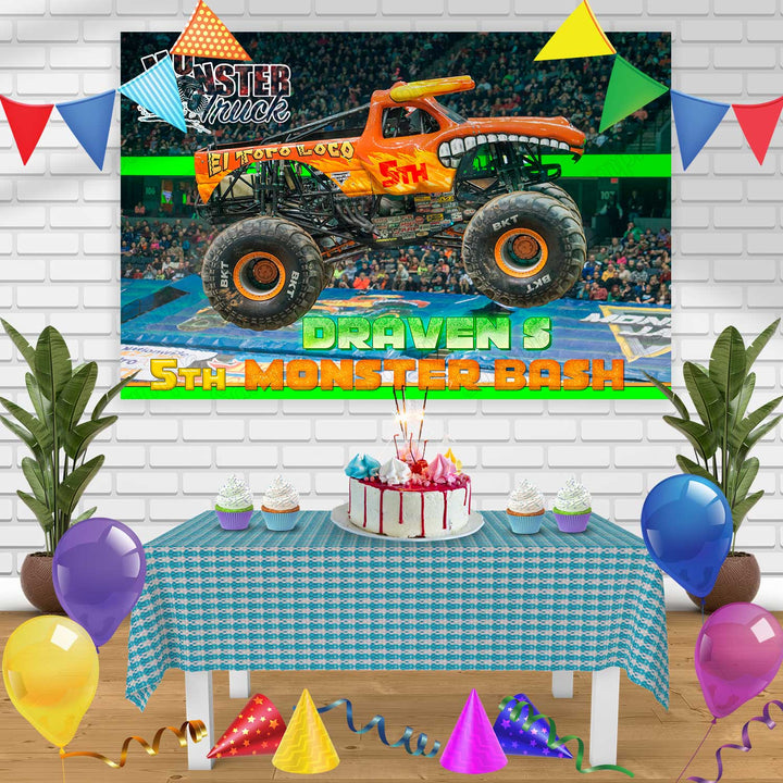 Monster Jam El Toro Loco Birthday Banner Personalized Party Backdrop Decoration