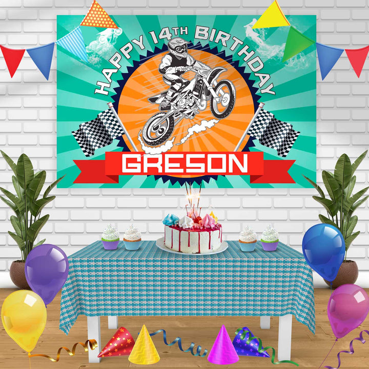 Motorcross 2 Birthday Banner Personalized Party Backdrop Decoration