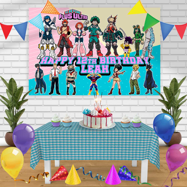 My Hero Academia Season 7 Pink Birthday Banner Personalized Party Backdrop Decoration