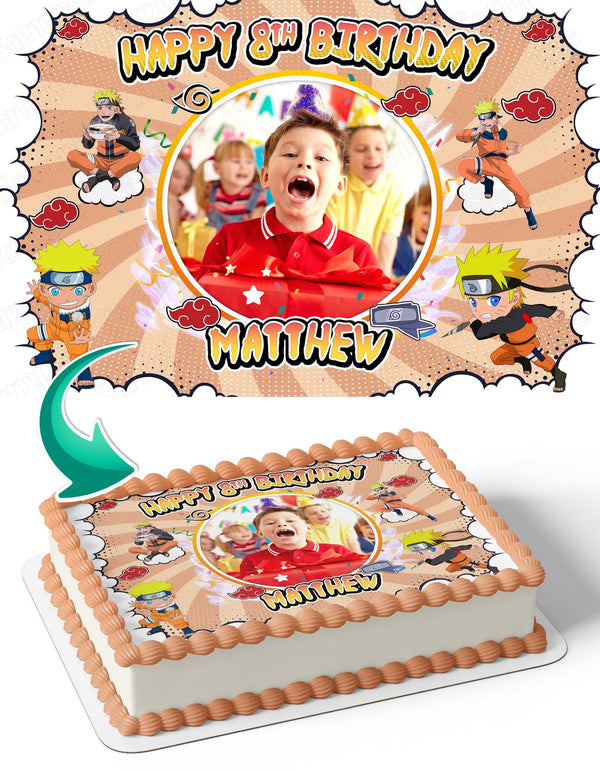 Naturo Kids Anime Fan Photo Frame Edible Cake Topper Image