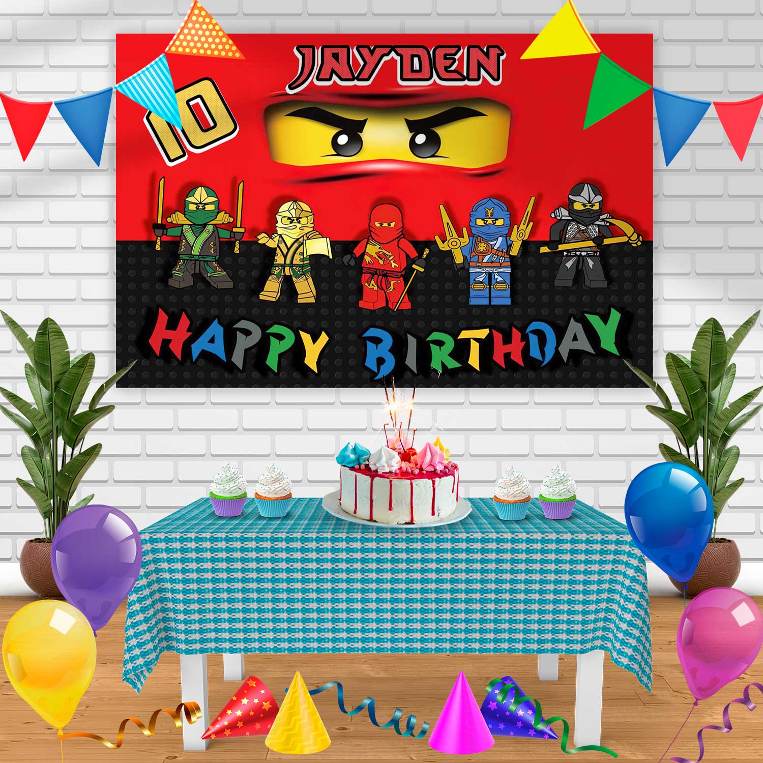 Banner de cumpleaños de Ninjago Lego Rd, decoración de fondo de fiesta ...