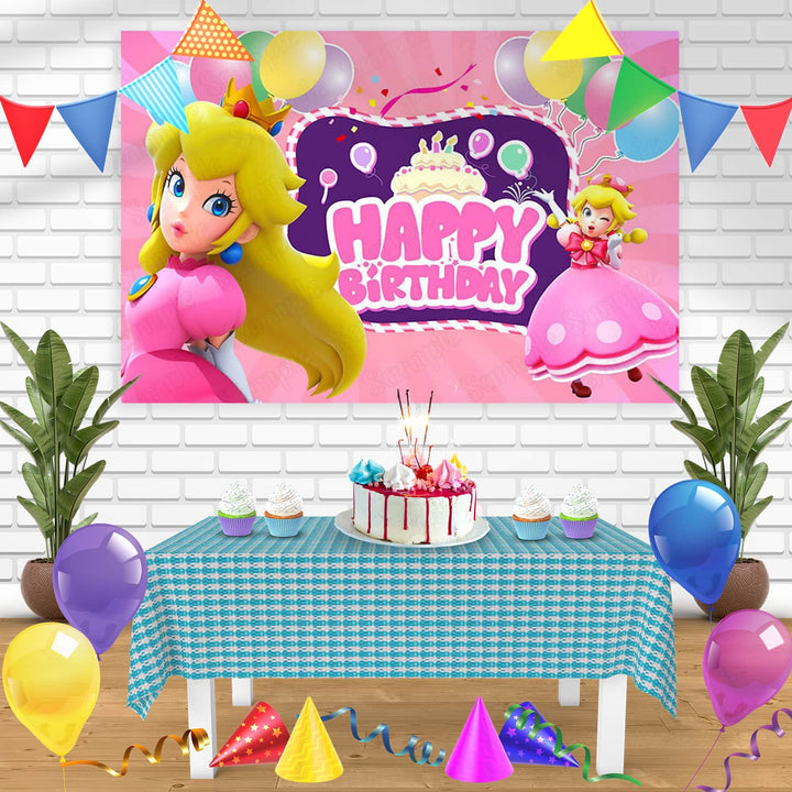 Nintendo Princess Peach Mario Bros PB Bn Birthday Banner Personalized Party Backdrop Decoration