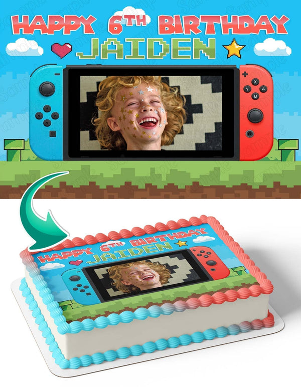 Nintenbo Switch Kids Photo Frame Edible Cake Topper Image