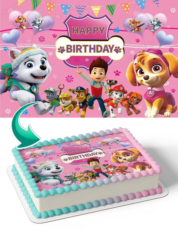 PAW Patrol GirlsSkye Everest Ballons Pink Edible Cake Toppers