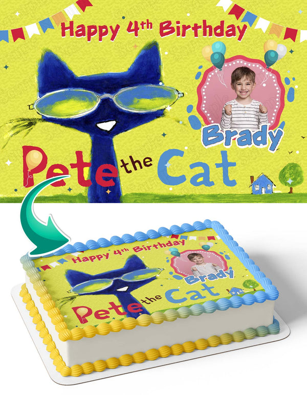 Peete The Cat Photo Frame Edible Cake Topper Image