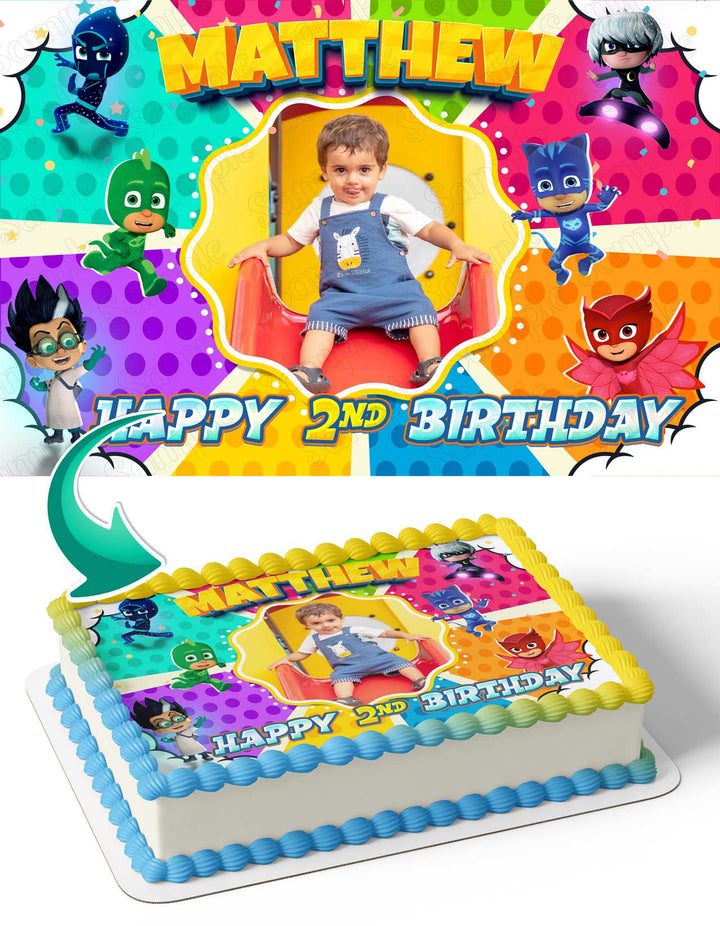 PJ MasksSuper Heroes Photo Frame Edible Cake Topper Image