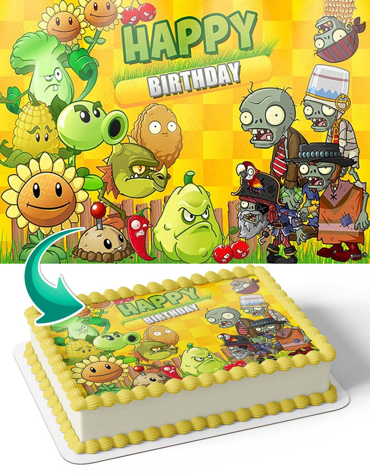 Plants Vs Zombies Kids Game Edible Cake Toppers