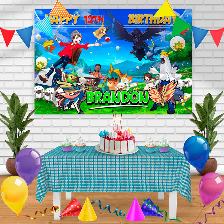 Pokemon Sword Shield Birthday Banner Personalized Party Backdrop Decoration