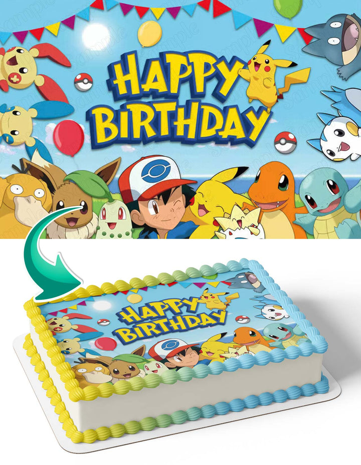 Pokemon Anime Cards Ash Pikachu Edible Cake Toppers